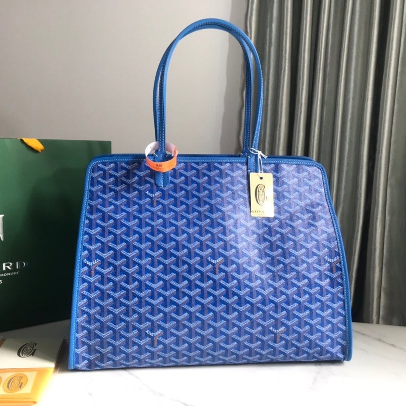 Goyard Hardy Pm Bag 40 Cm Sky Blue Goyardine Canvas And Taurillon Leather Trim view 11