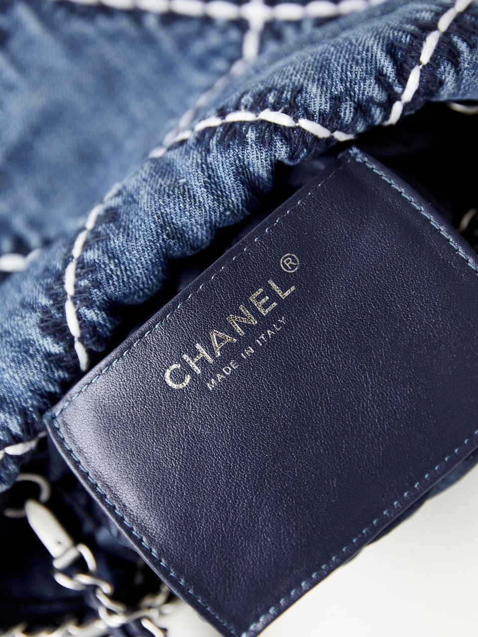 Chanel 22 Mini Backpack Stitched Blue Denim Silver Hardware view 7