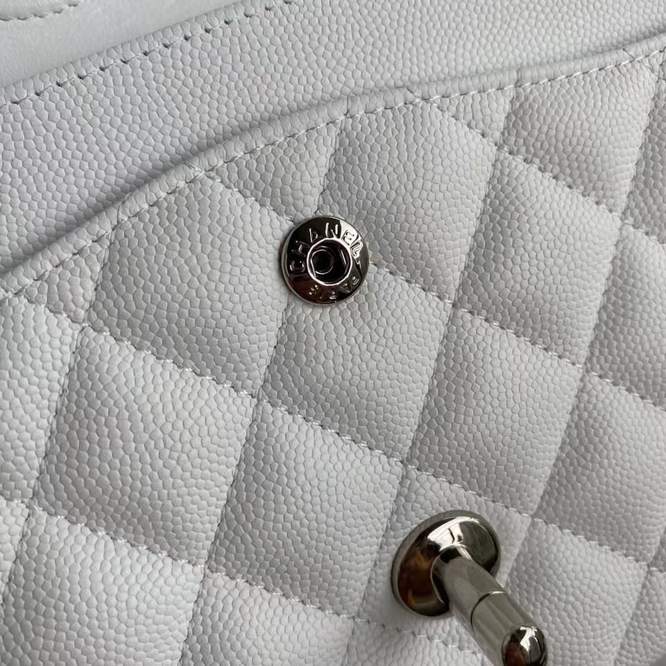 Chanel Classic Double Flap Bag White Silver Hardware 25Cm/10in view 11