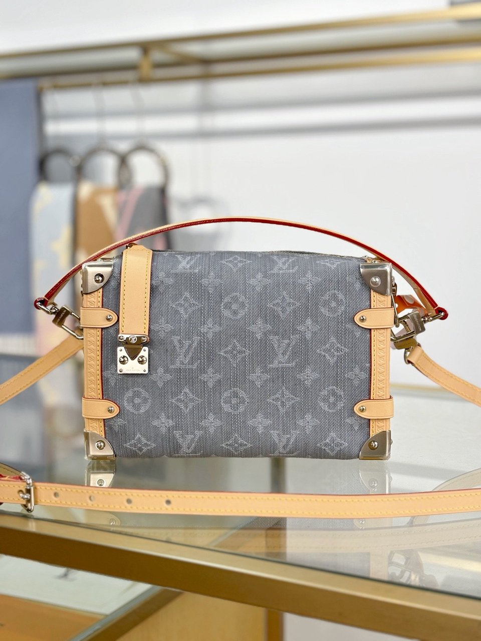 Louis Vuitton Grey Monogram Denim Side Trunk MM M13285 23.5cm/ 9.3in view 3