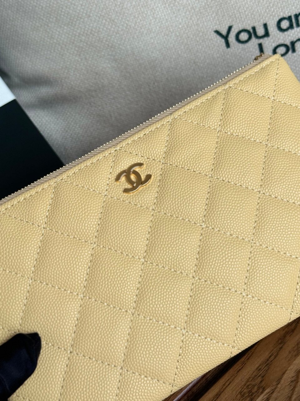 Chanel Zipped Wallet 20Cm Light Yellow Quilted Caviar Gold Hardware view 7