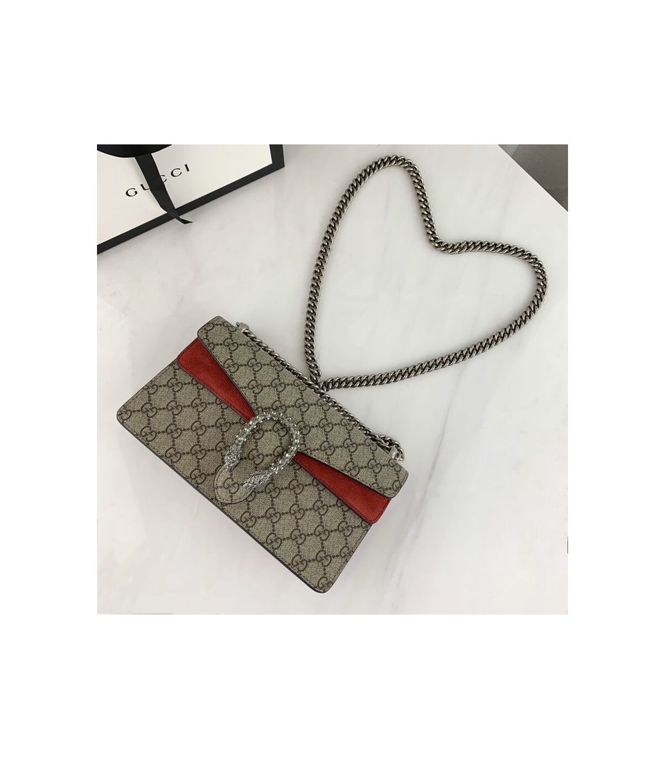 Gucci Dionysus Small Shoulder Bag in GG Supreme with Crystals Red 25cm view 15