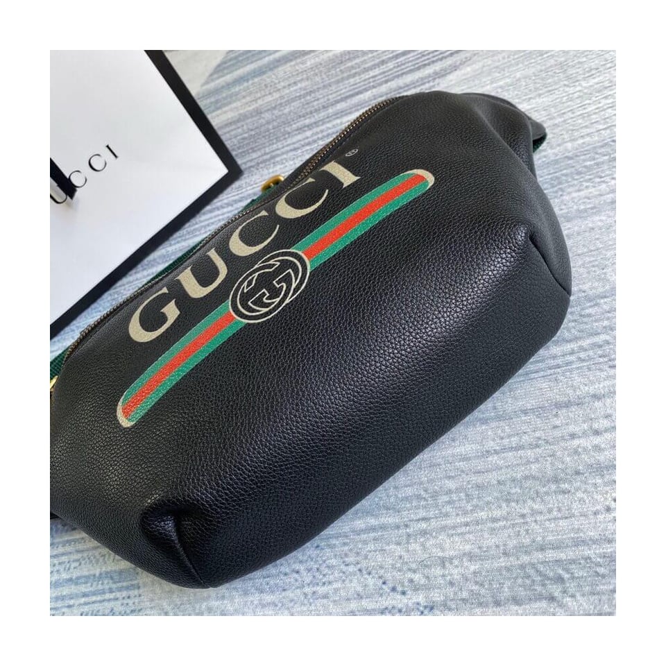 Gucci Print Leather Belt Bag Black view 8