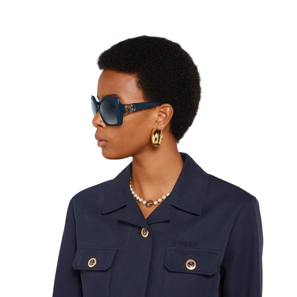 Gucci Navy Square Frame Sunglasses GG2015S view 5