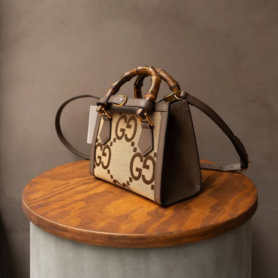 Gucci Diana Jumbo GG Mini Tote Bag Camel Brown Canvas 20cm view 10