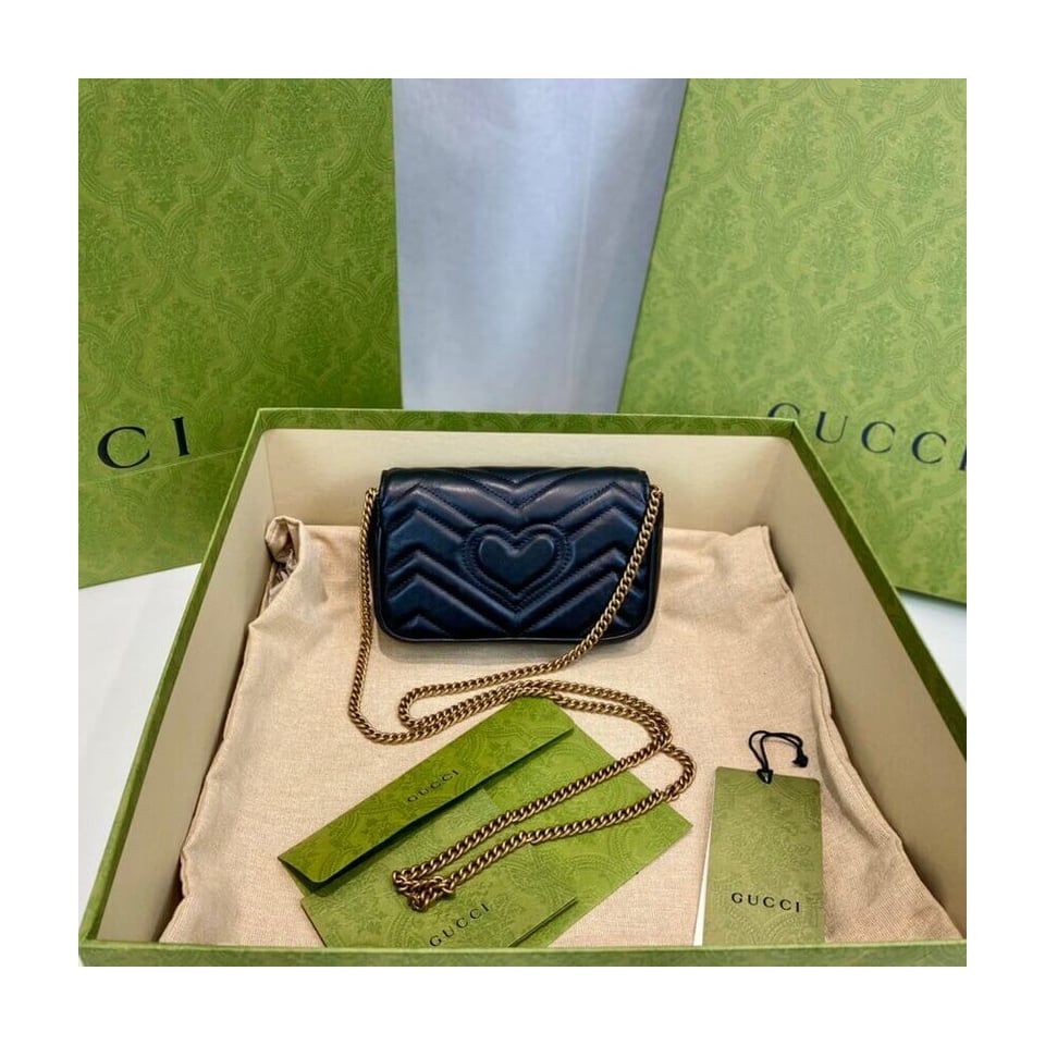 Gucci GG Marmont Matelasse Chevron Leather Super Mini Bag Black view 6