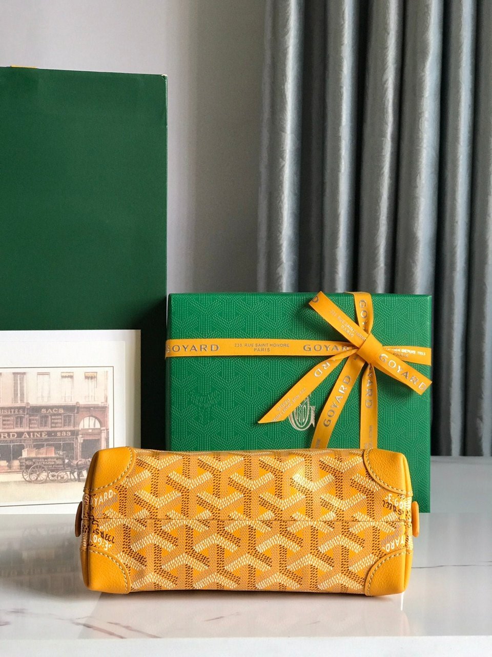 Goyard Vendôme Cosmetic Pouch 17 Cm Yellow Goyardine Canvas And Calfskin Trim view 9