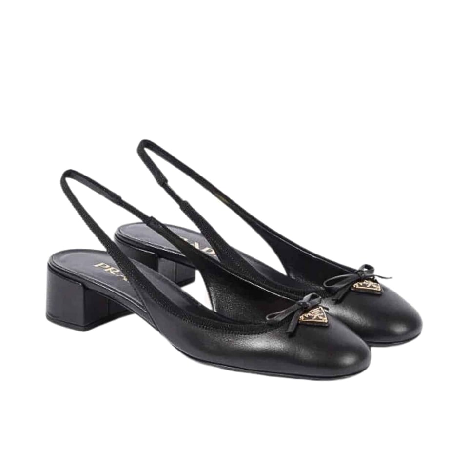 Prada Triangle Logo Bow Slingback Pump In Black view 2