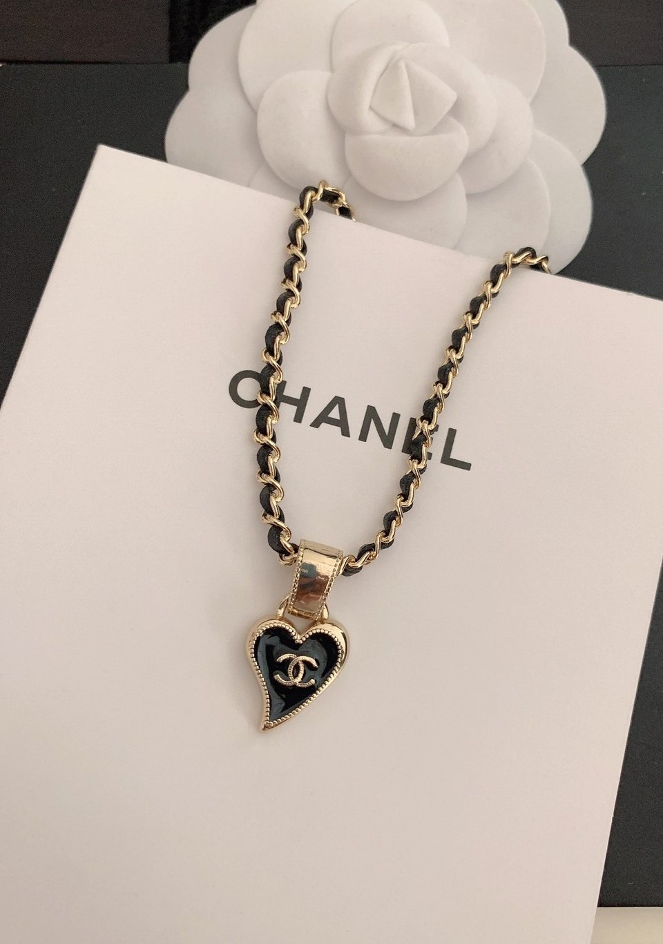 Chanel Domestic Necklace Gold Metal And Black Heart view 2
