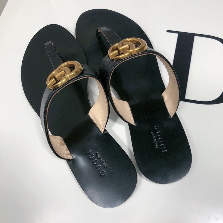 Gucci Double G Thong Leather Black ?497444 A3N00 1000 view 8