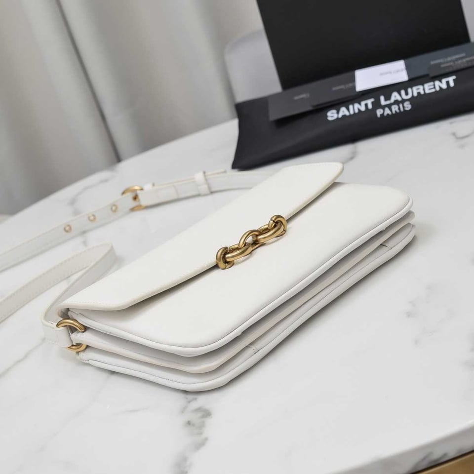 Saint Laurent Le Maillon Satchel In Smooth Leather Blanc Vintage view 5
