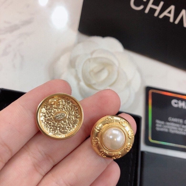 Chanel Button Gold Earrings view 3