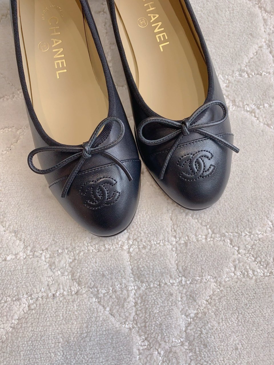 Chanel Cambon Leather Ballet Flats Black For Women view 9