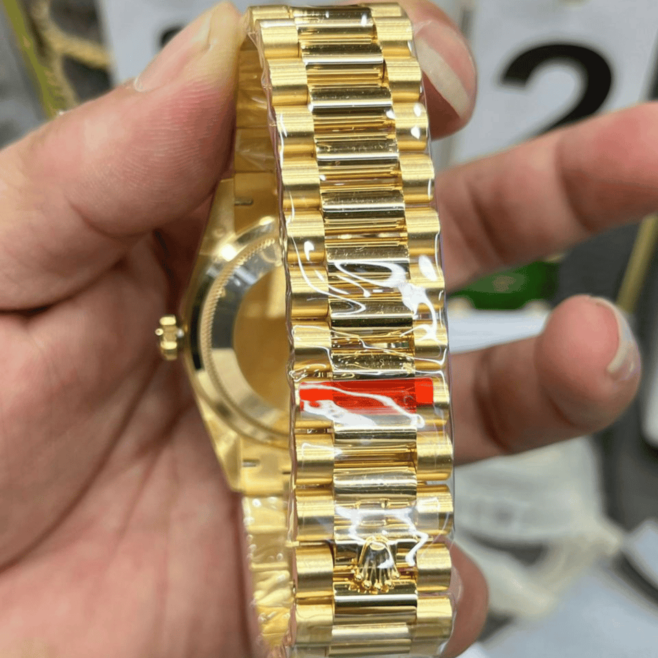 [SUPER CLONE] Rolex Yellow Gold Day-Date Diamond Bezel Onyx Green Dial President Bracelet 36mm view 6