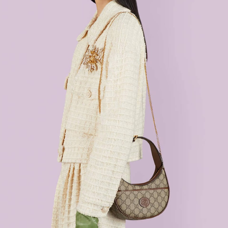 Gucci Half-Moon-Shaped Mini Bag with Interlocking G Brown view 3