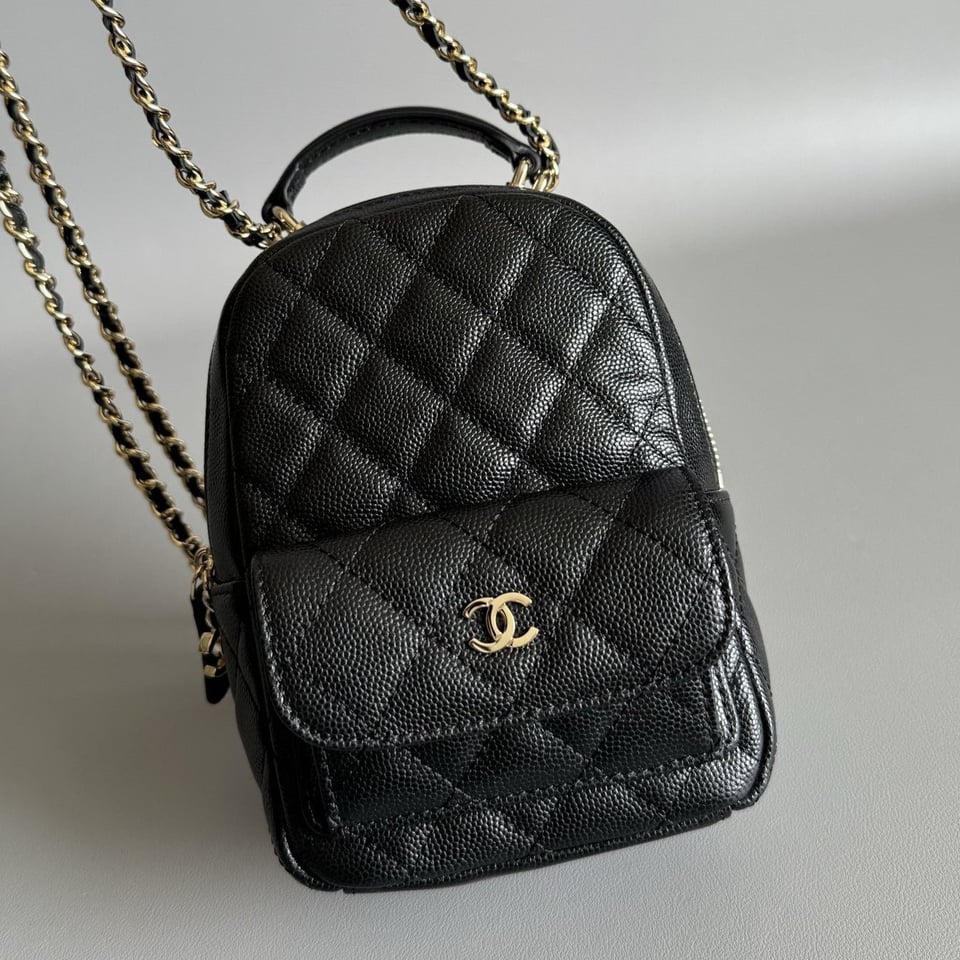 Chanel Mini 18 Backpack Black Caviar Light Gold Hardware view 2