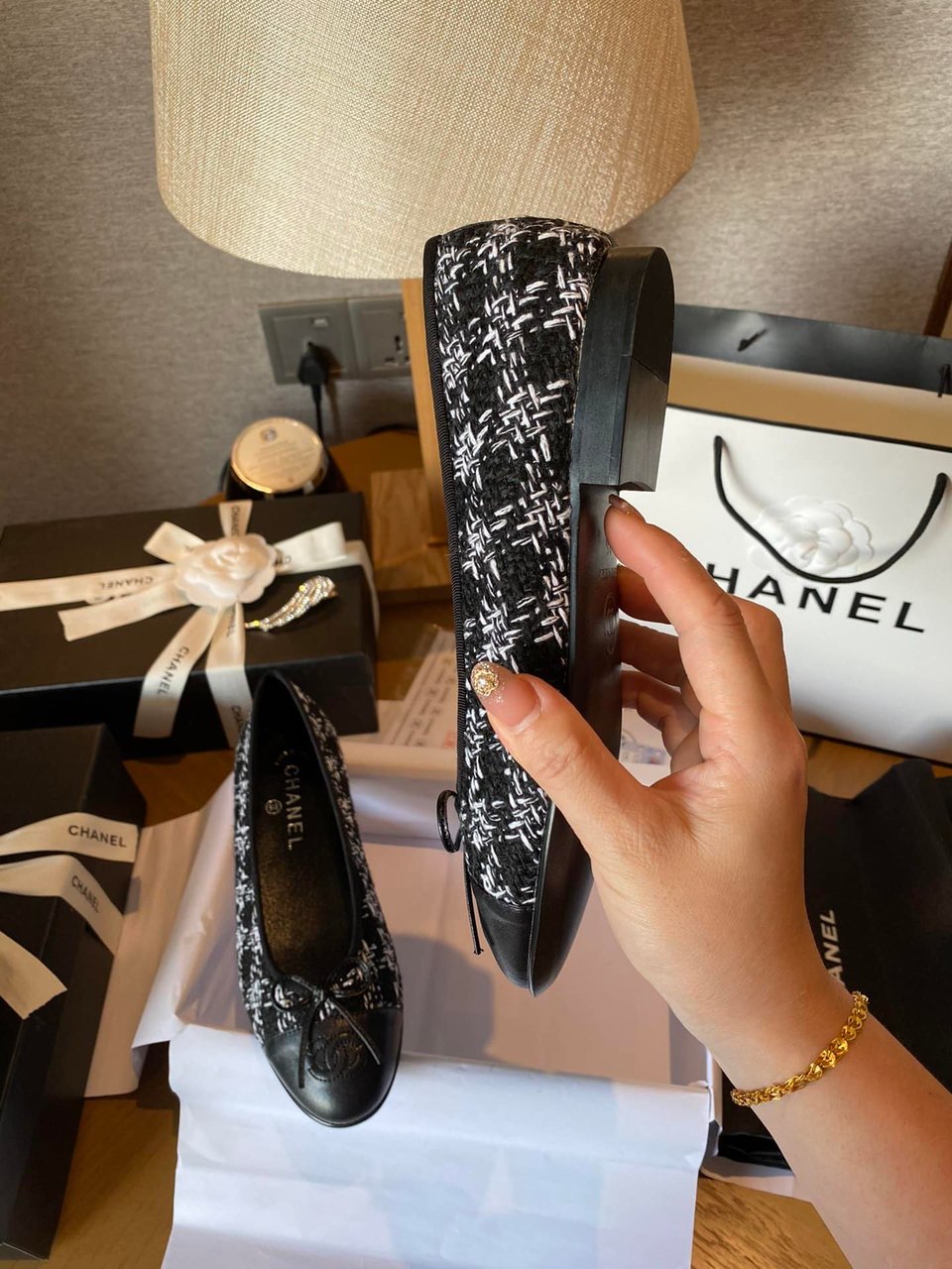 Chanel Plain Toe Rubber Sole Casual Style Tweed Black view 8