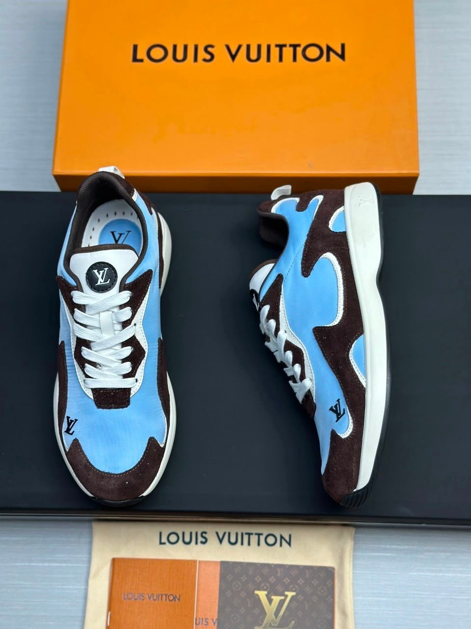 Louis Vuitton Drop 300 Sneakers Blue Brown Nylon 1AKP2L view 6