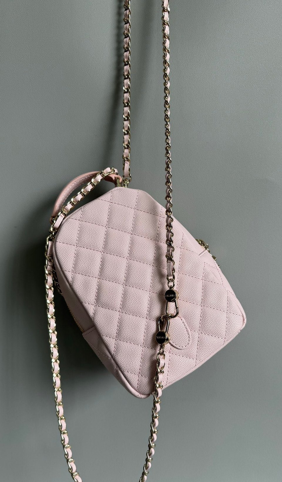 Chanel Mini 18 Backpack Pink Caviar Light Gold Hardware view 5