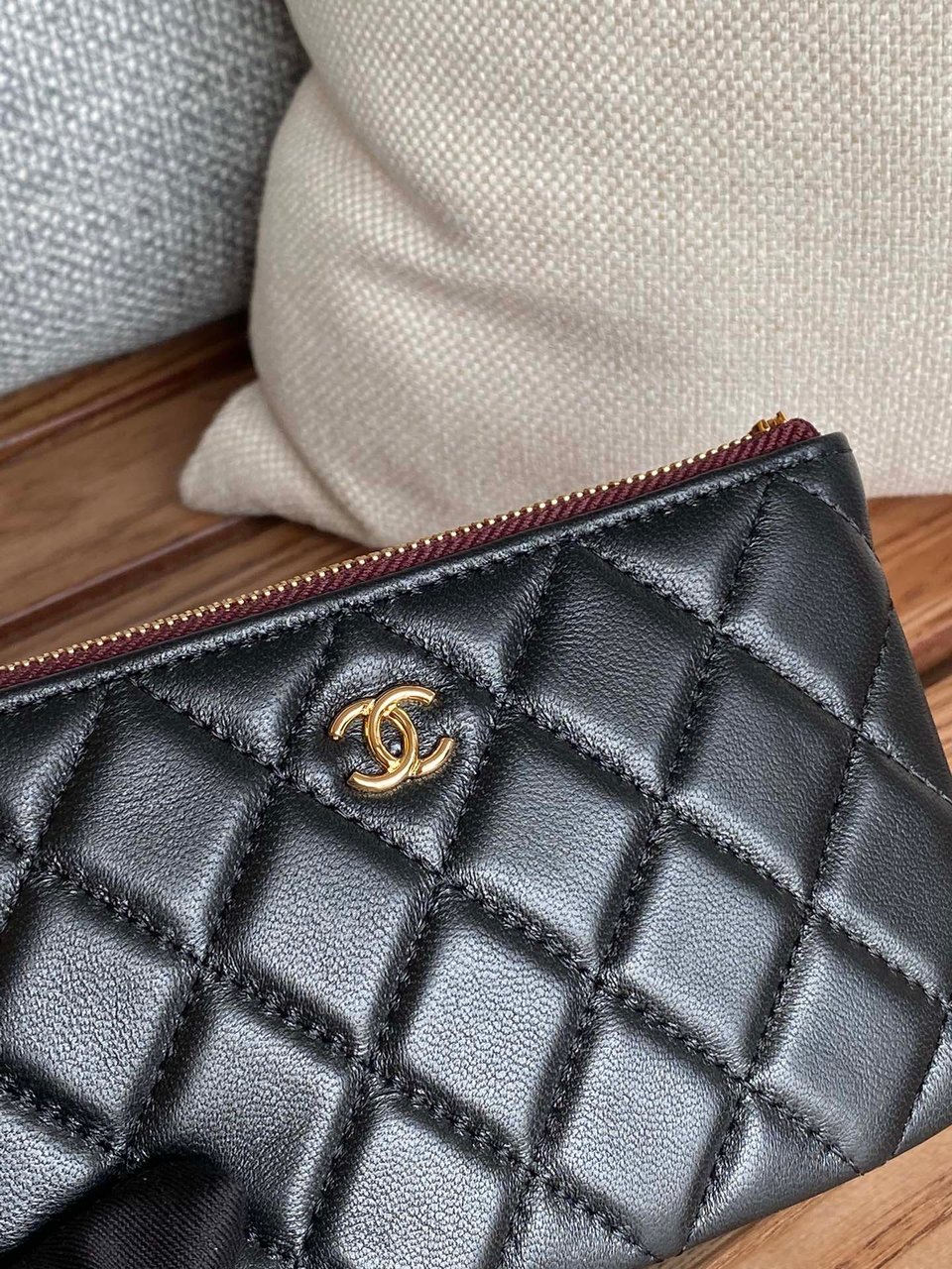 Chanel Zipped Wallet 15 Black Lambskin Gold Hardware view 10