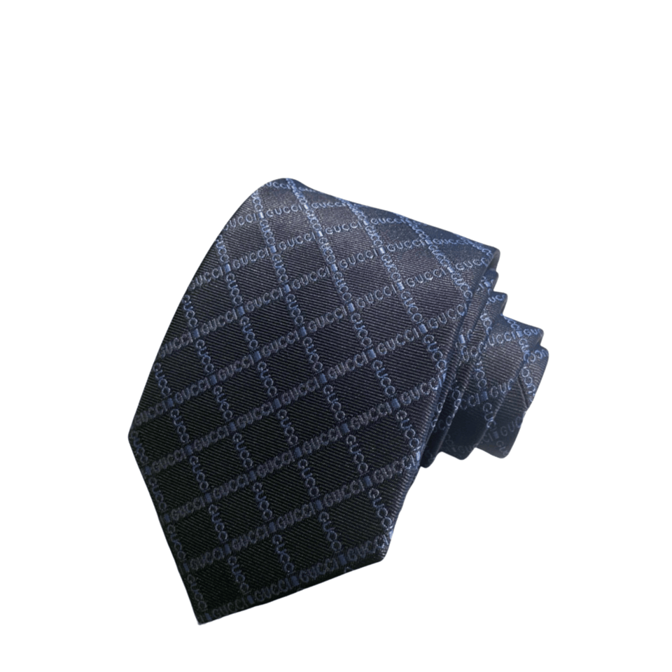 Gucci Pattern Navy Blue Canvas Tie For Men view 2