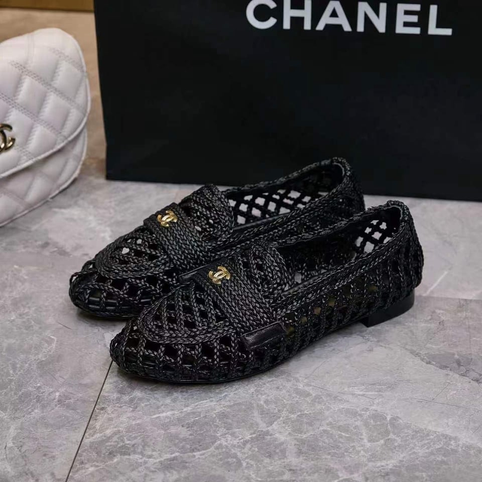 Chanel Braided Woven Loafers CC Logo Black Fabric G39852 view 10