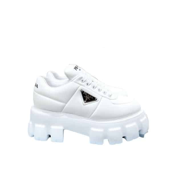 Prada Soft Padded Nappa Leather Lace Up Shoes White view 2