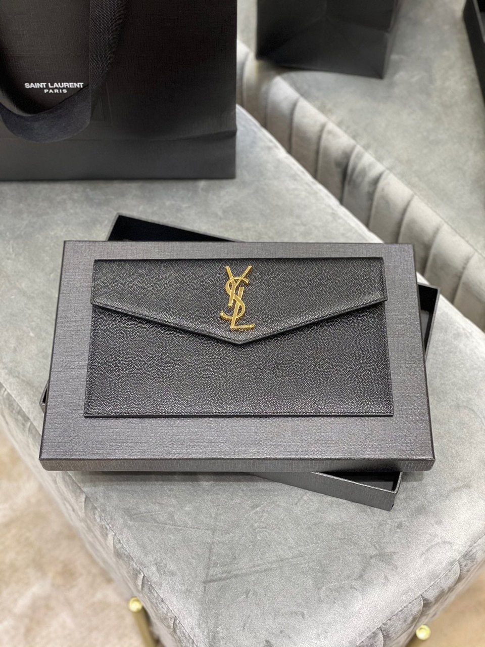 Saint Laurent Uptown Pouch In Grain De Poudre Embossed Leather view 8