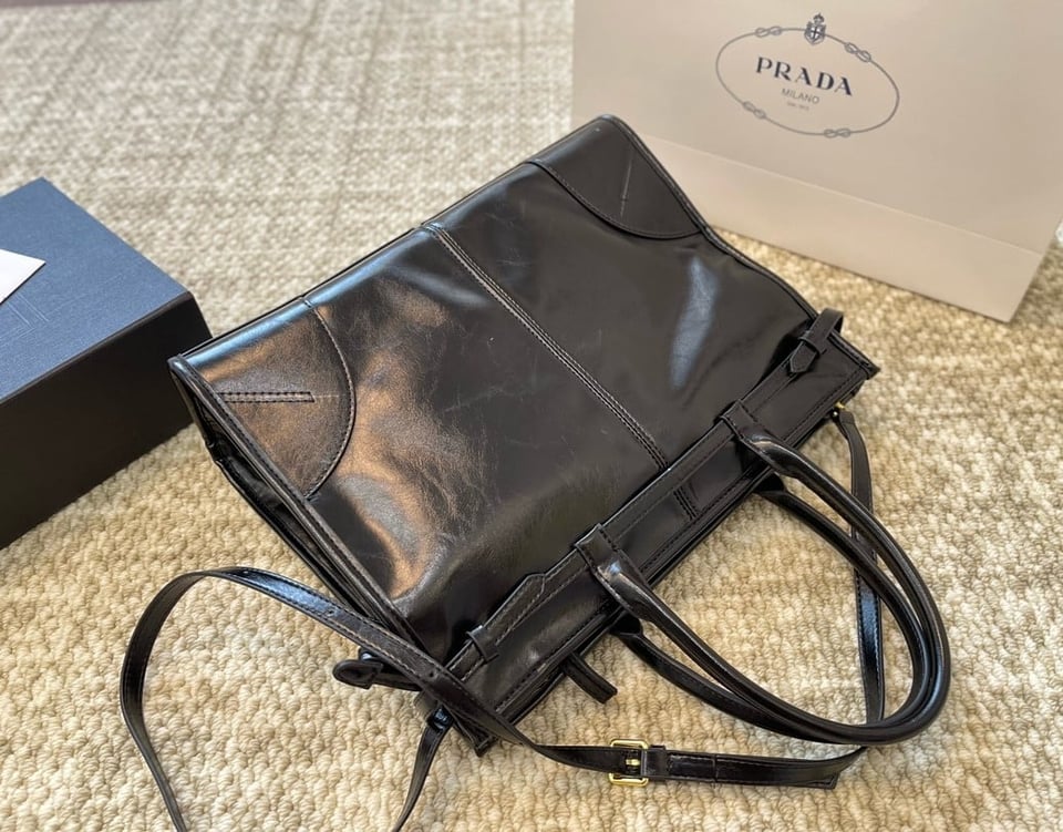Prada Large Leather Handbag Black 40Cm view 5