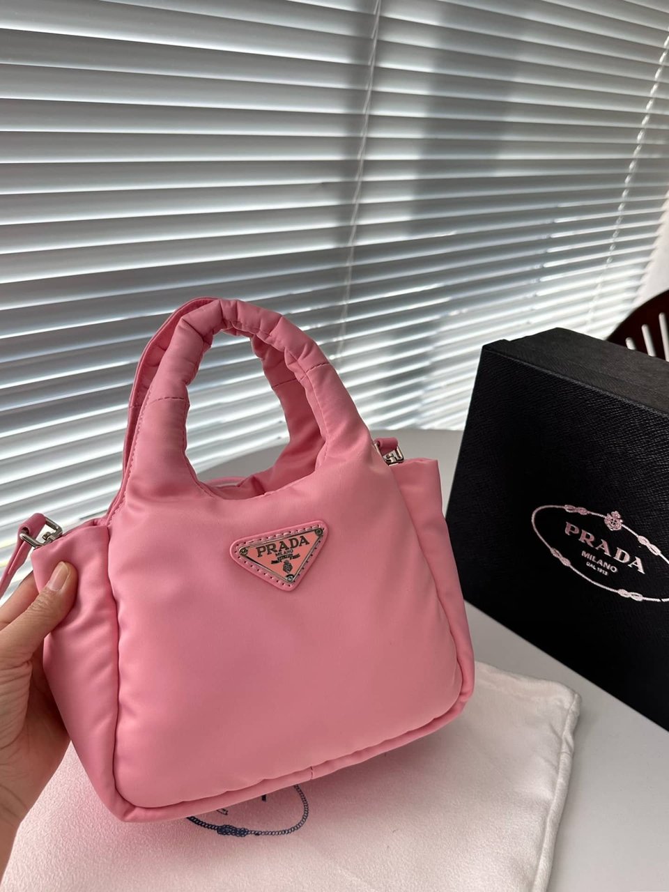 Prada Padded Soft Leather Bag Geranium Pink 19Cm view 9