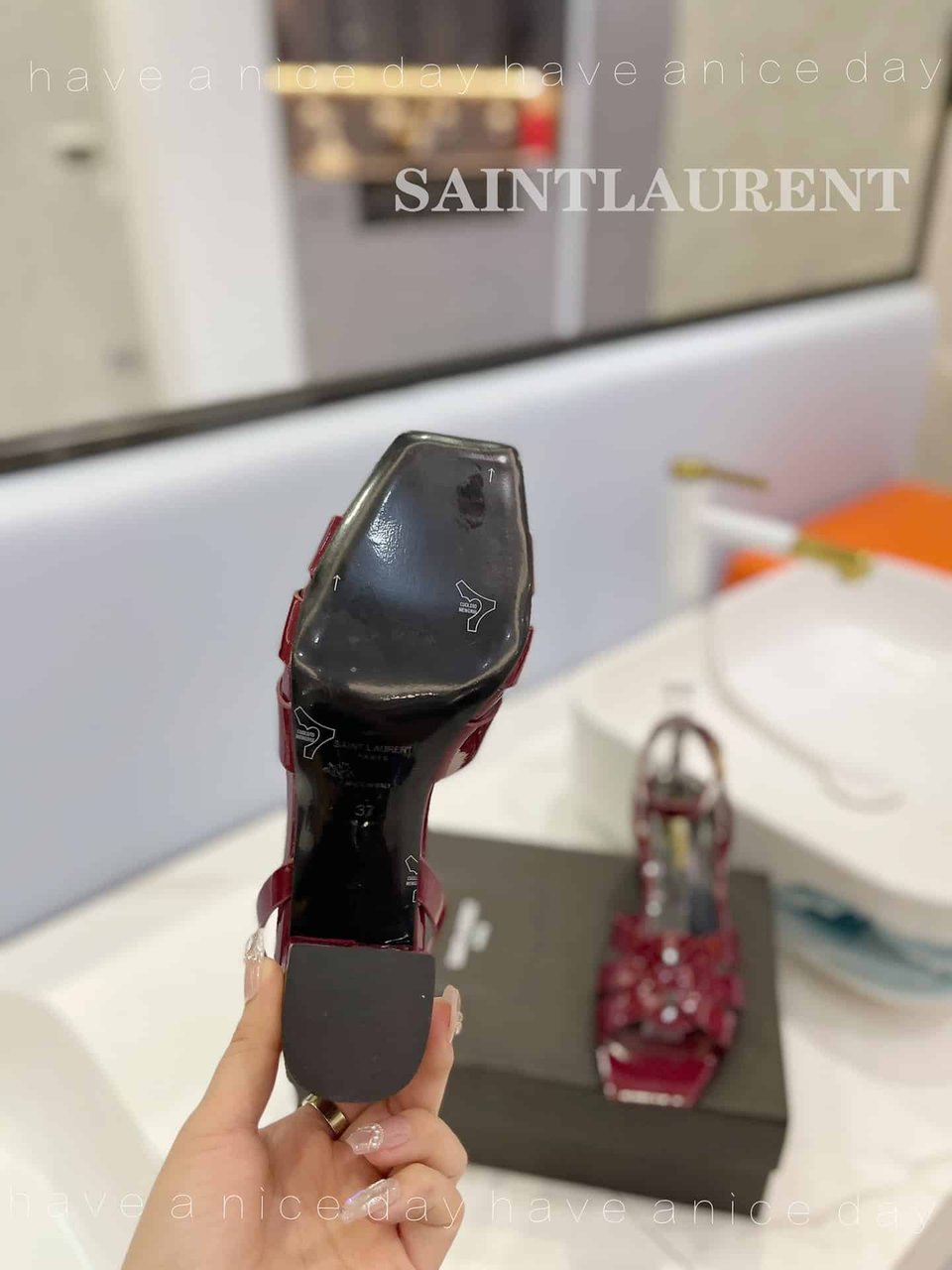 Saint Laurent Tribute Leather Sandals Burgundy view 5
