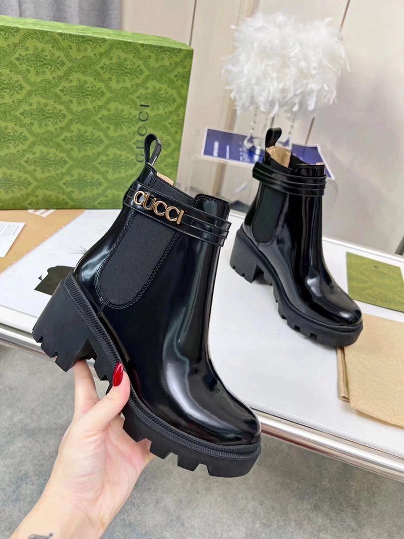 Gucci Mid Heel Boot With Logo Black? 734909 Aabk6 1000 view 5
