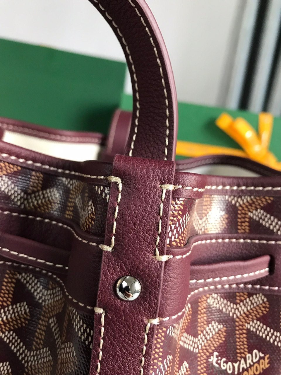 Goyard Petit Flot Bucket Bag 22 Cm Wine Red Goyardine Canvas And Lambskin Trim view 7