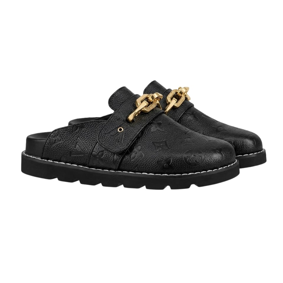 Louis Vuitton Cosy Flat Comfort Clog Monogram Embossed Black Sandals 1AB3OW