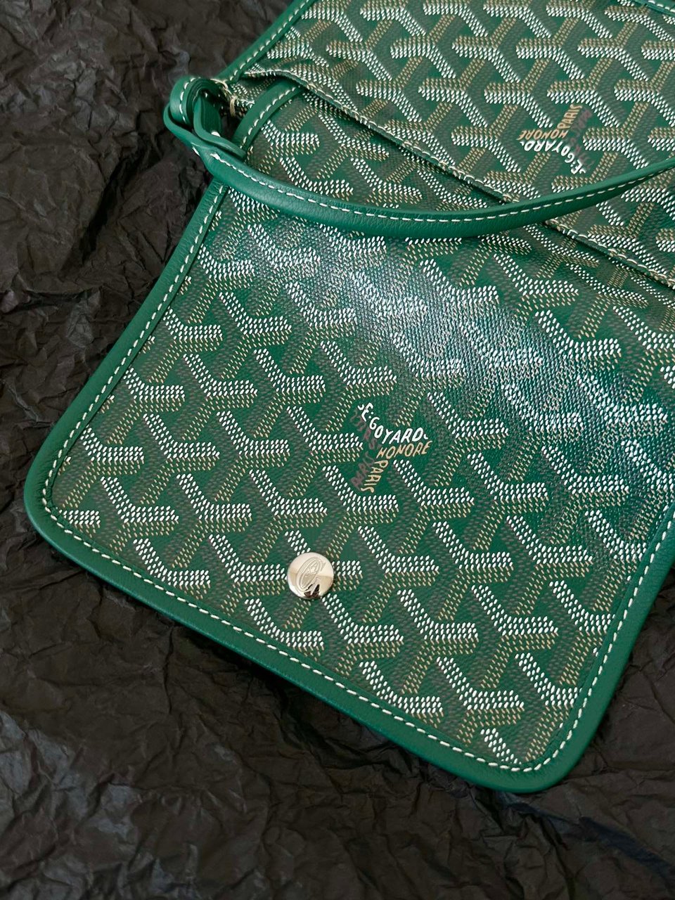 Goyard Plumet Pocket Wallet 20 Cm Green Goyardine Canvas And Lambskin Trim