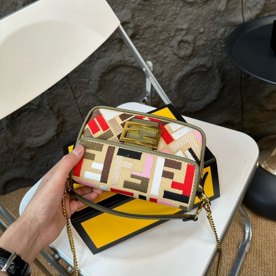 Fendi Baguette Multicolour Canvas Bag With Ff Embroidery Multicolour 18Cm 8Bs017Anh4F1Q6O view 5