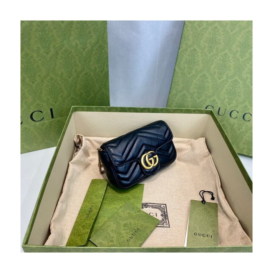 Gucci GG Marmont Matelasse Chevron Leather Super Mini Bag Black view 5
