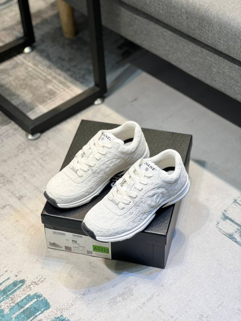 Chanel Cc Embossed Logo Suede White view 7
