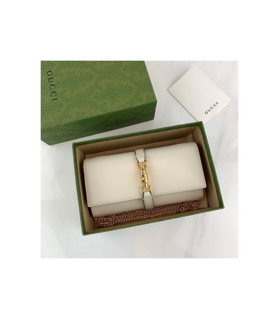 Gucci Jackie 1961 White Calfskin Chain Wallet 19cm view 10