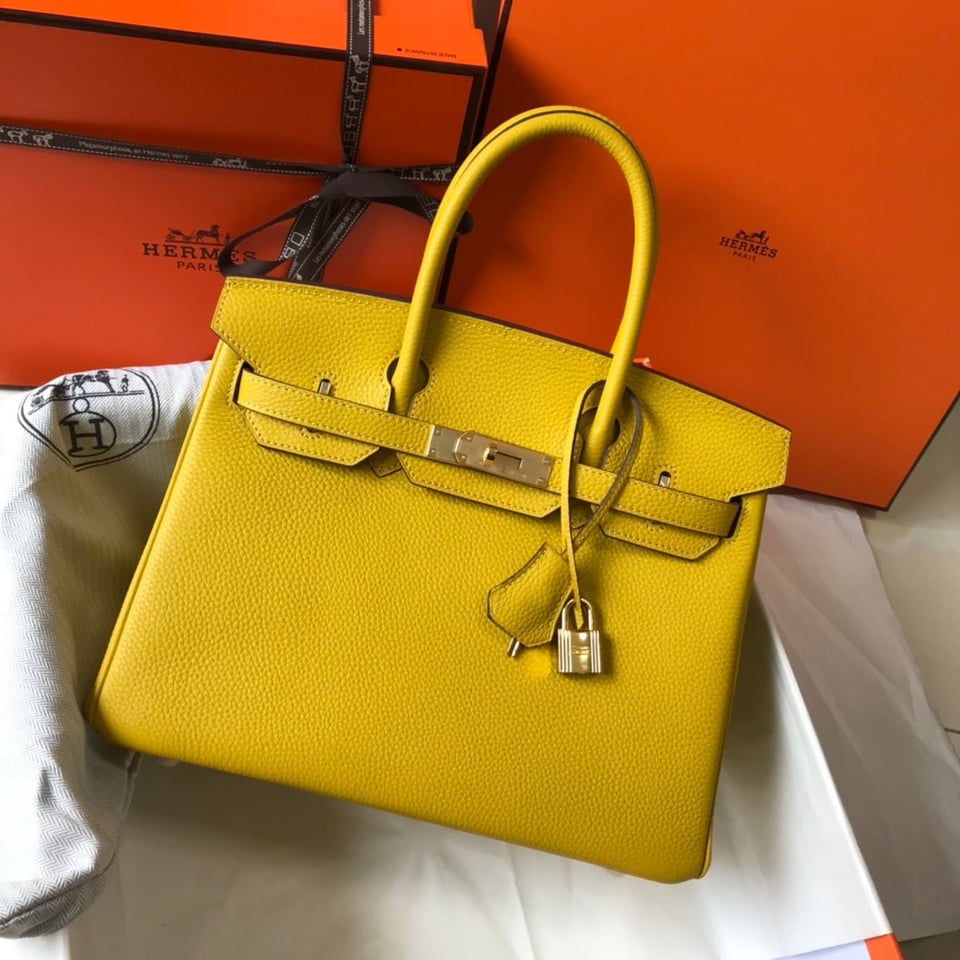 Hermes Birkin Amber Yellow Togo Leather Gold Hardware view 2