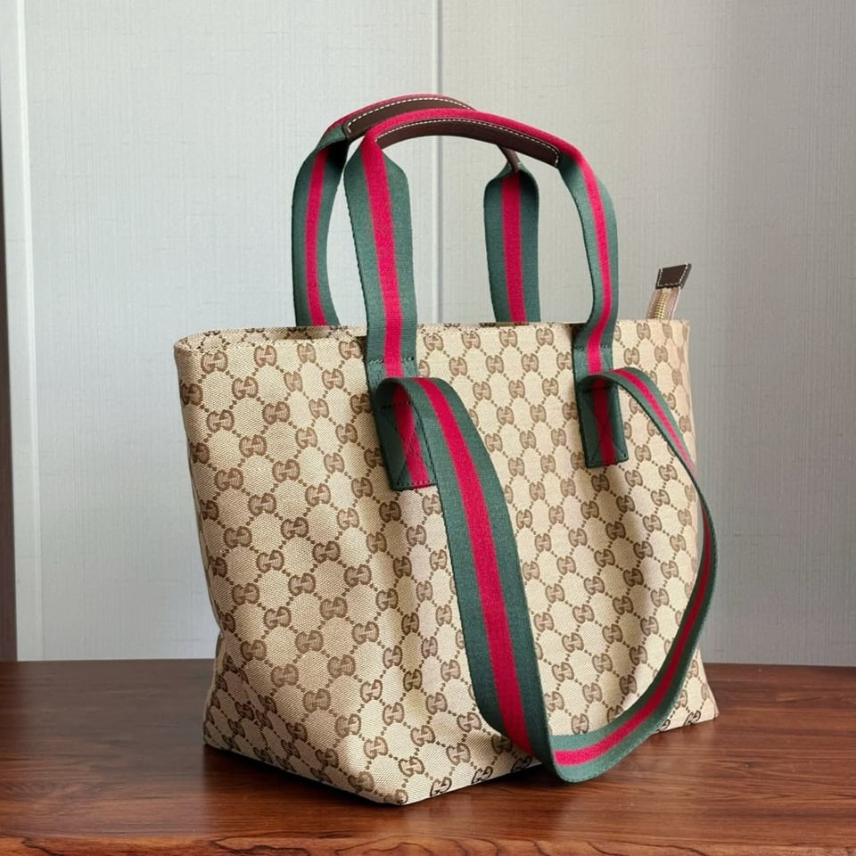 Gucci GG Medium Tote Bag 36cm/14.2in Sand And Brown GG Canvas ‎875929 view 5