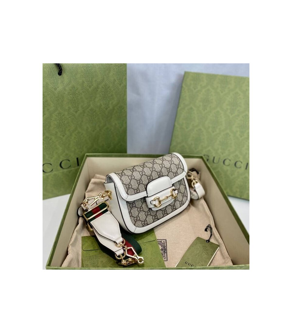 Gucci Horsebit 1955 Mini Bag in GG Supreme White 20.5cm view 5