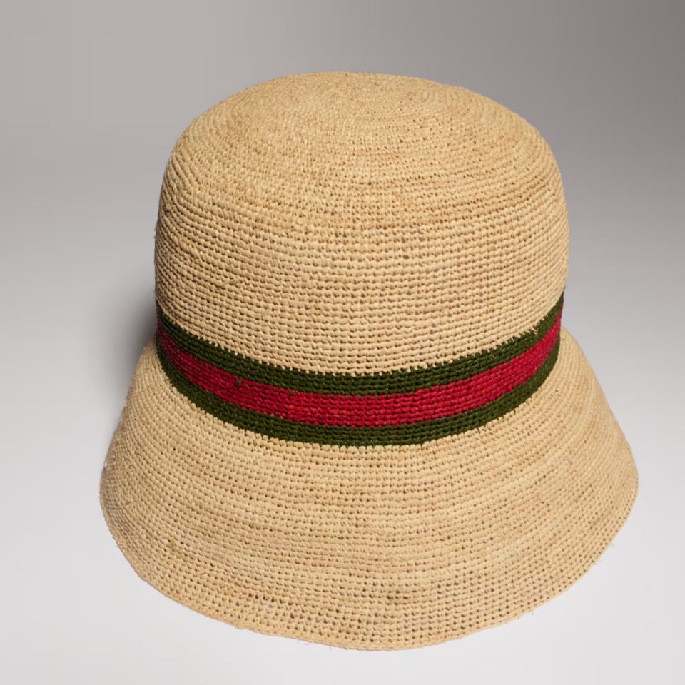 Gucci Woven Fabric Hat With Web Light Beige Unlined 876257 3HBMB 9666 view 5