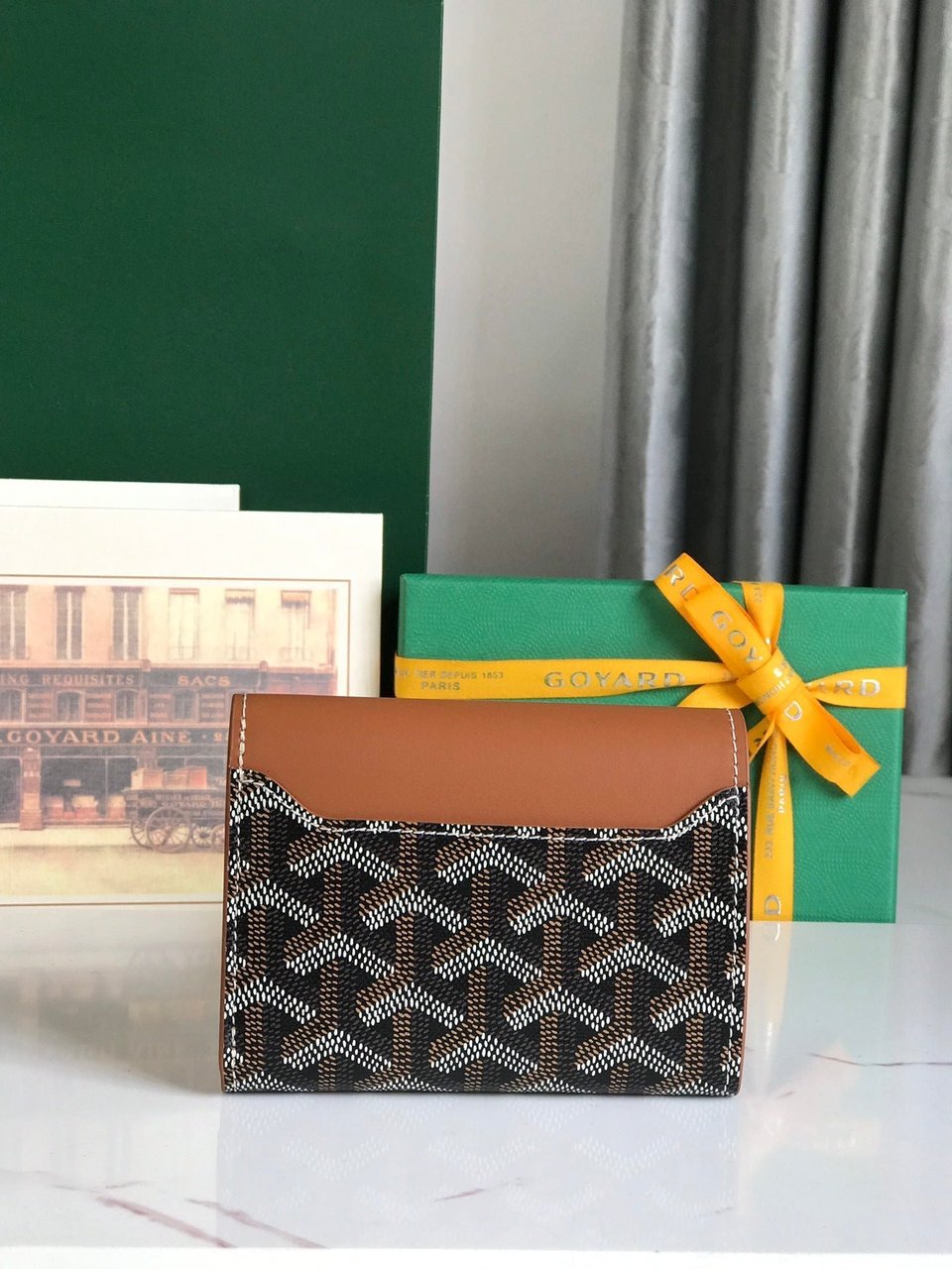 Goyard Saint-Gabriel Wallet 12 Cm Tan Calfskin And Black Goyardine Canvas view 6