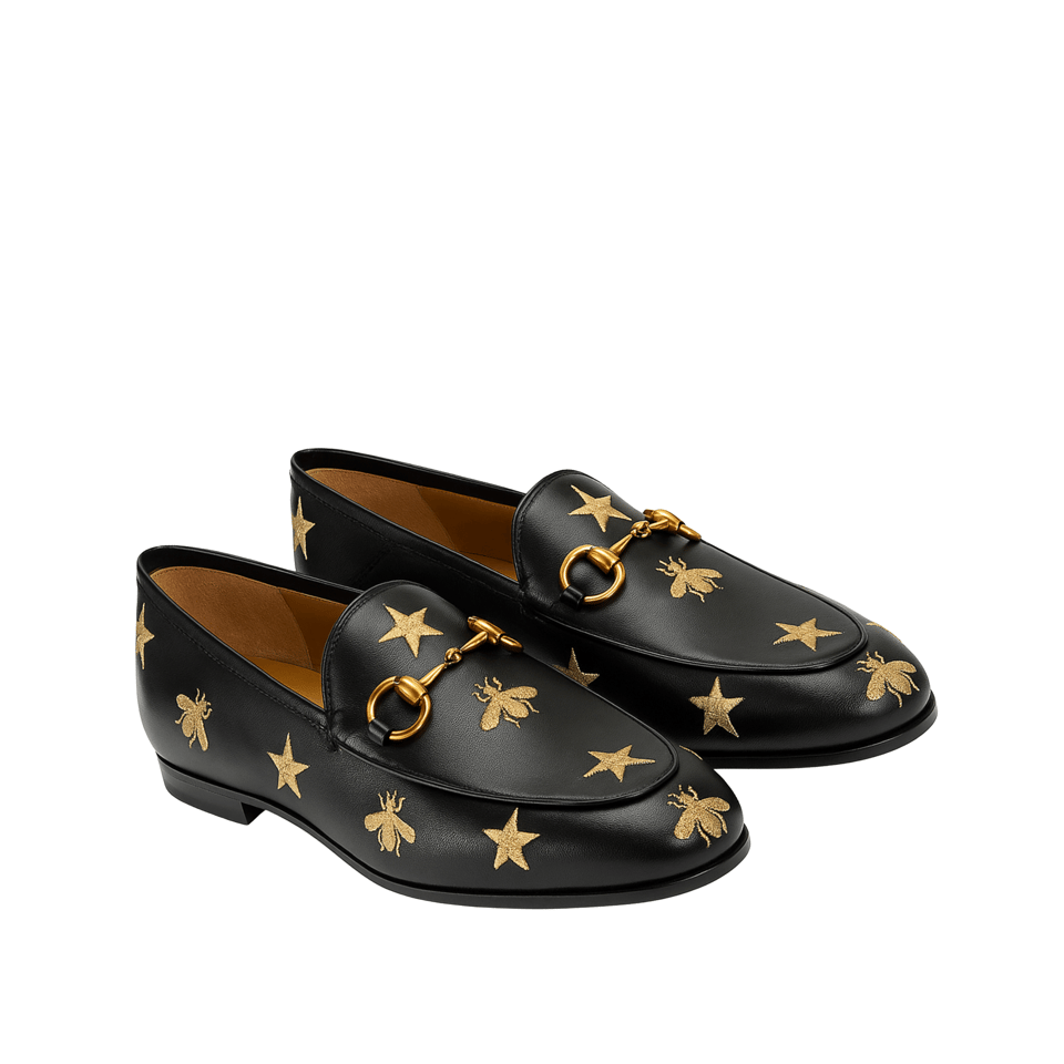 Gucci Jordaan Embroidered Leather Loafer Black 505281 D3V00 1000 view 2