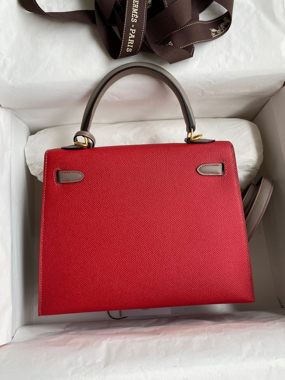 Hermes Kelly 25 Bag In Bright Red Epsom Leather For Women 25cm/10in view 8