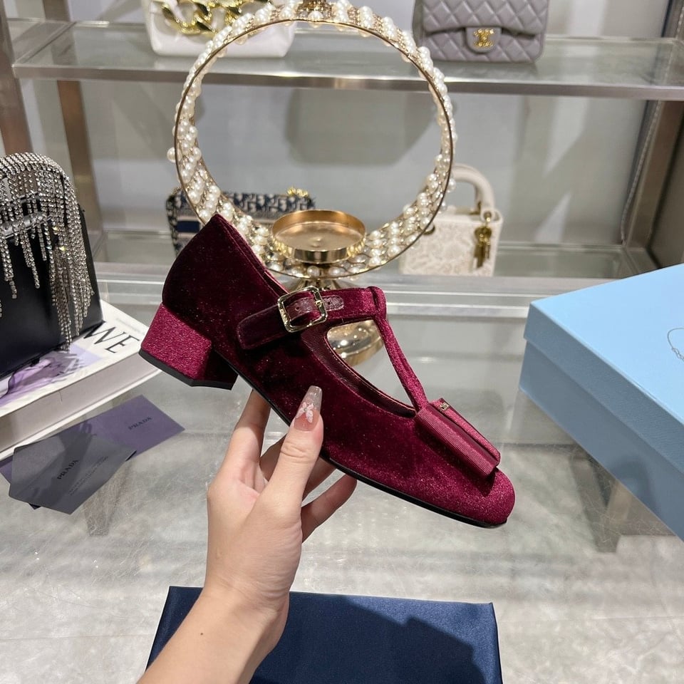 Prada Velvet Mary Pumps Red view 5