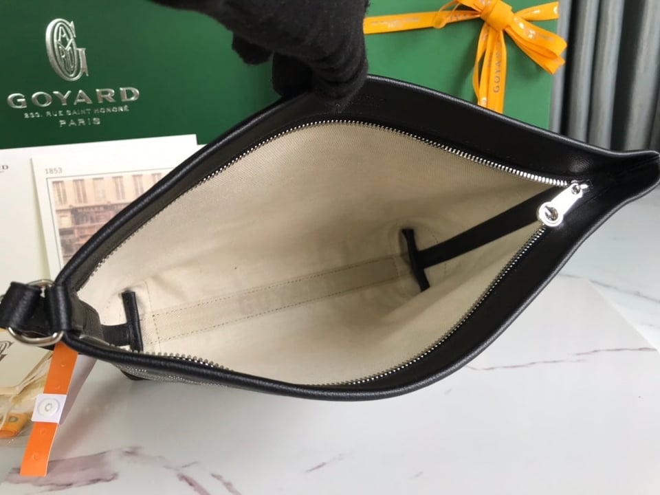 Goyard Conti Pouch 24 Cm Black Lambskin And Goyardine Canvas view 7