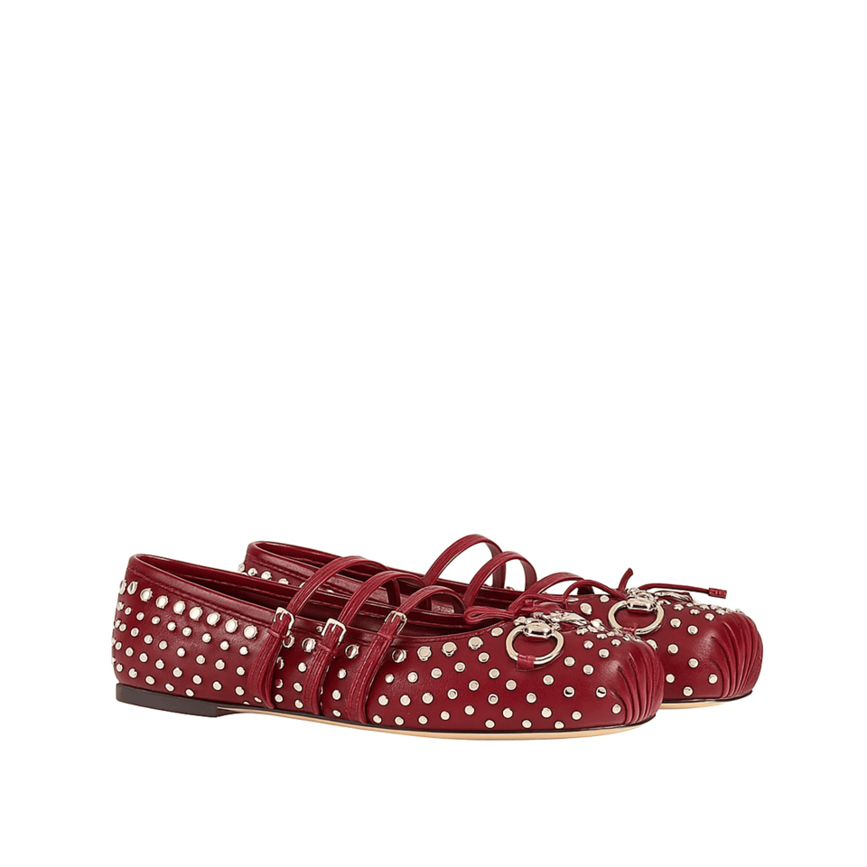 Gucci Women’S Horsebit Ballet Flat Allover Studs Red 821218 Aaeev 6249 view 2