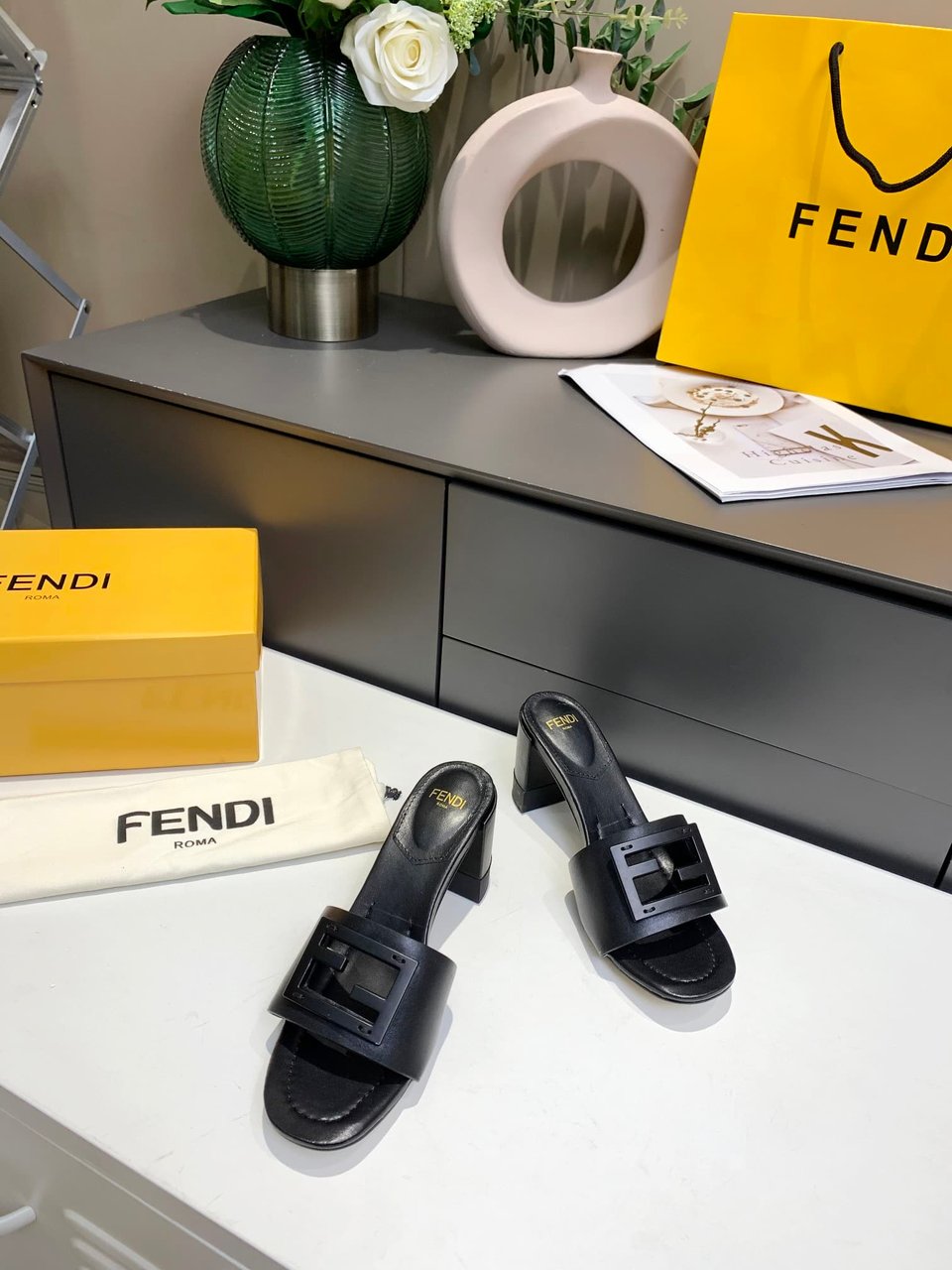 Fendi Signature Leather High Heel Black view 4